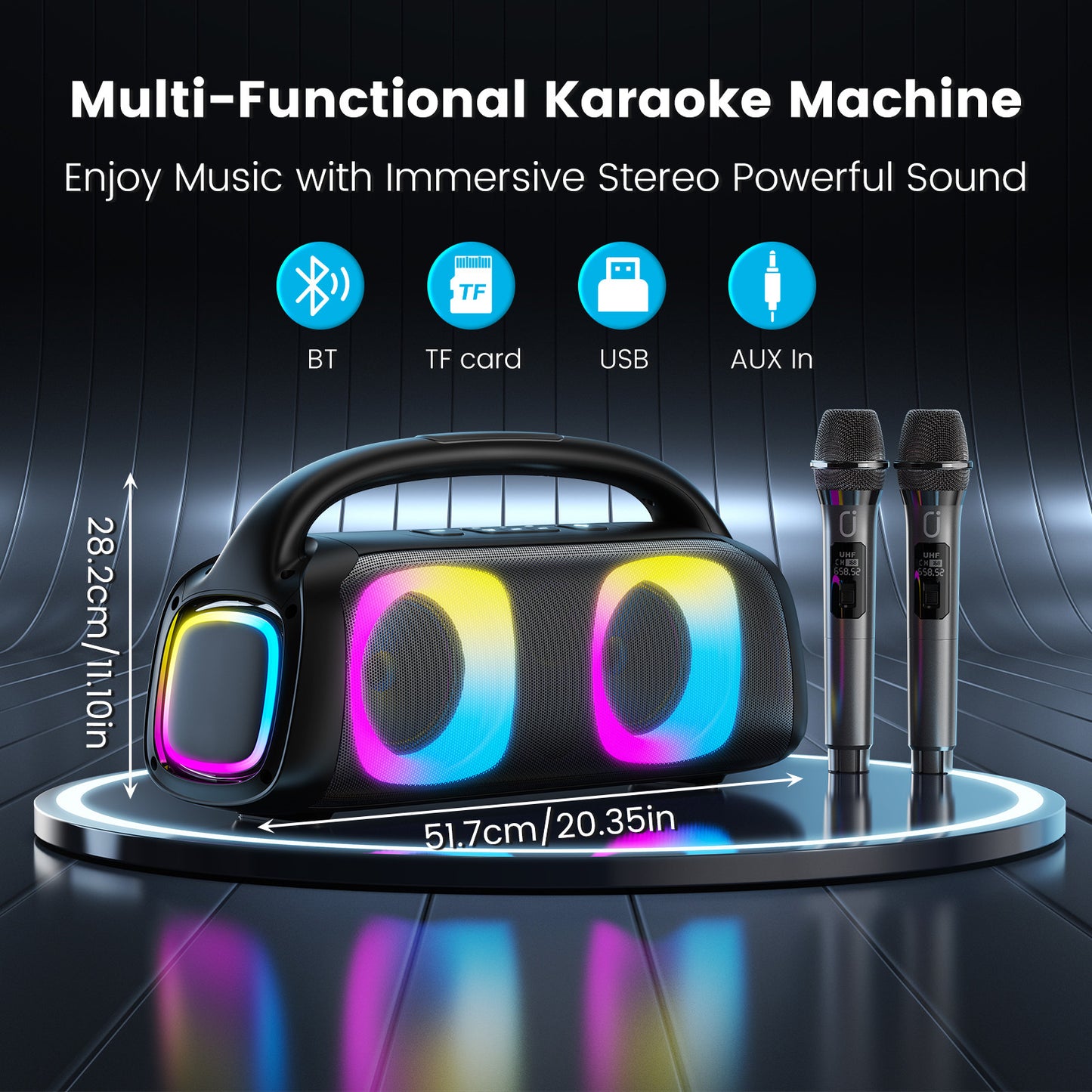 JYX D19 Bluetooth Speaker & 60W Powerful Sound Party Speaker With RGB Light & Portable Speaker With 2 Wireless Microphone