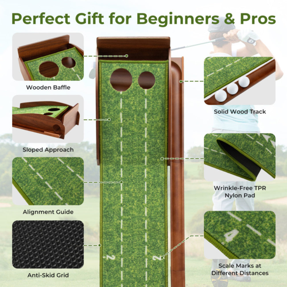 Golf Putting Mat Practice Training Aid With Auto Ball Return And 2 Hole Sizes