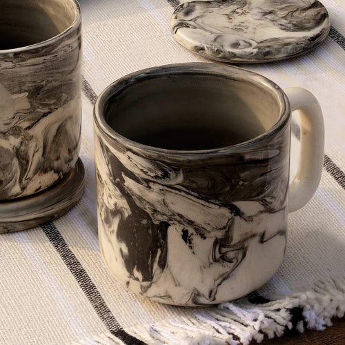 5 OZ Ceramic Black Carbon Coffee Mug-Set Of 2