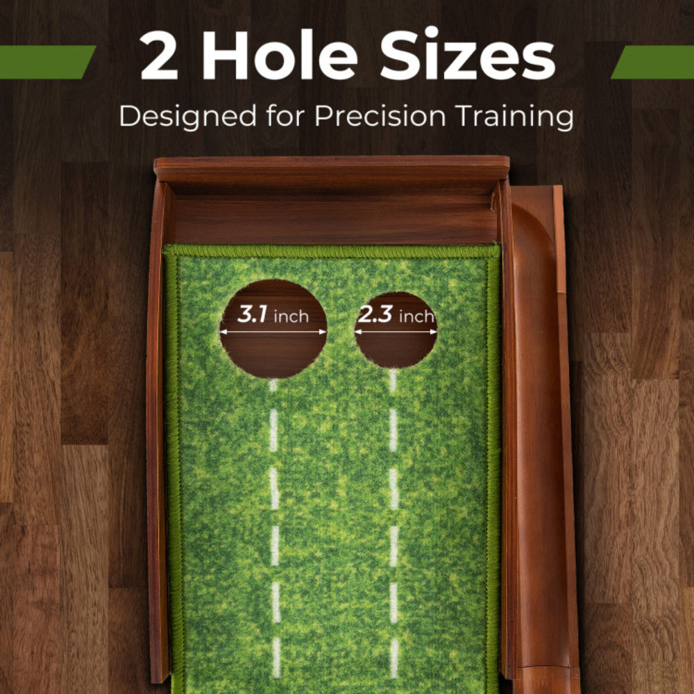 Golf Putting Mat Practice Training Aid With Auto Ball Return And 2 Hole Sizes