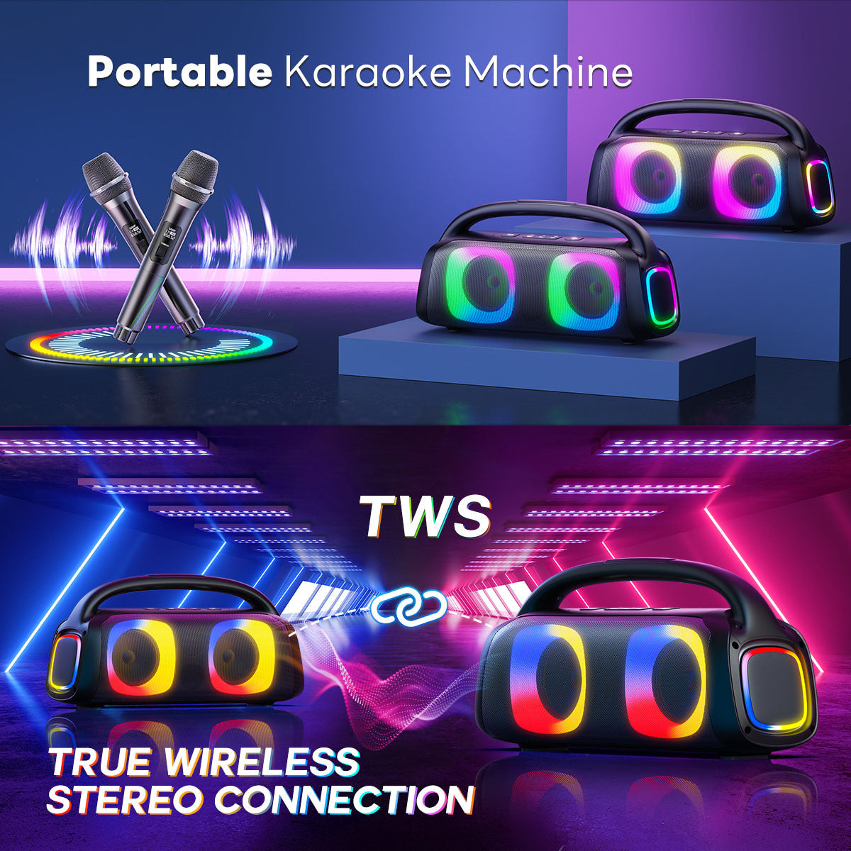 JYX D19 Bluetooth Speaker & 60W Powerful Sound Party Speaker With RGB Light & Portable Speaker With 2 Wireless Microphone
