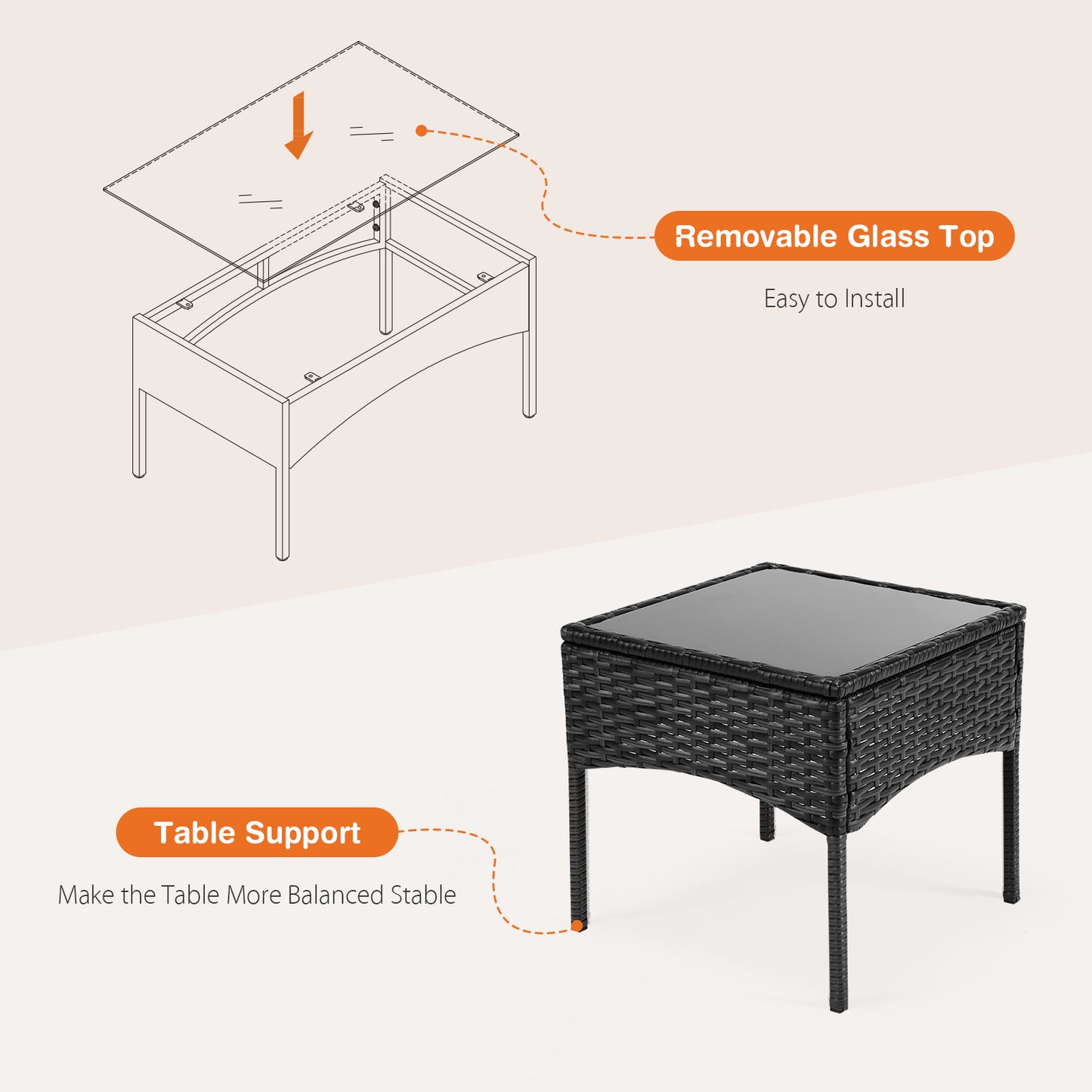 Patio Furniture Set 4 Pieces, Outdoor Furniture With Glass Table, Weaving Wicker Rattan Patio Chairs For Garden, Terrace, Porch, Lawns