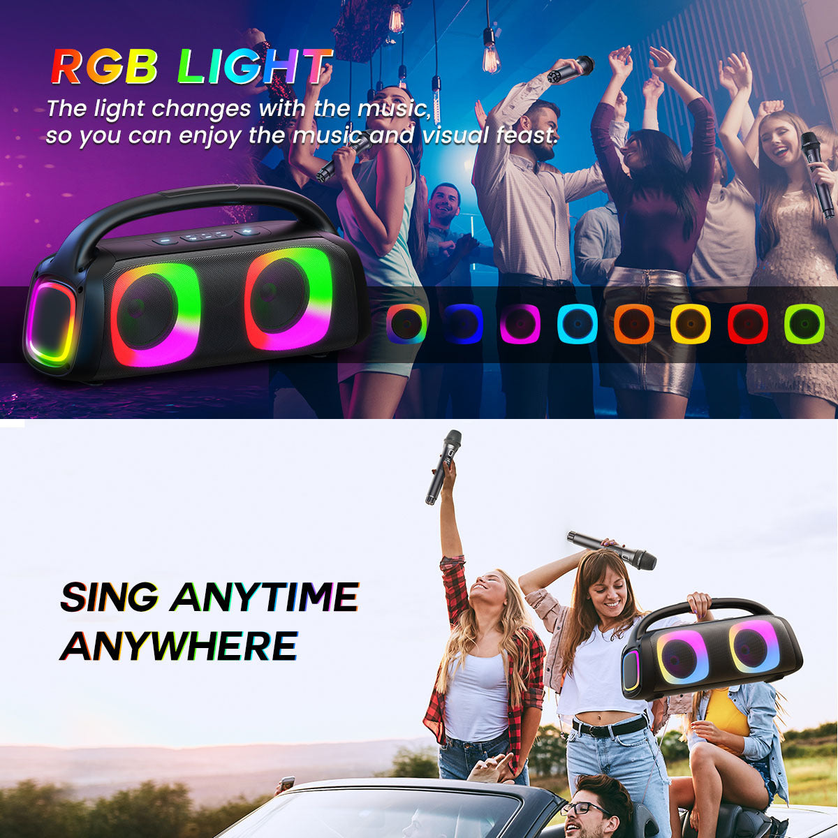 JYX D19 Bluetooth Speaker & 60W Powerful Sound Party Speaker With RGB Light & Portable Speaker With 2 Wireless Microphone