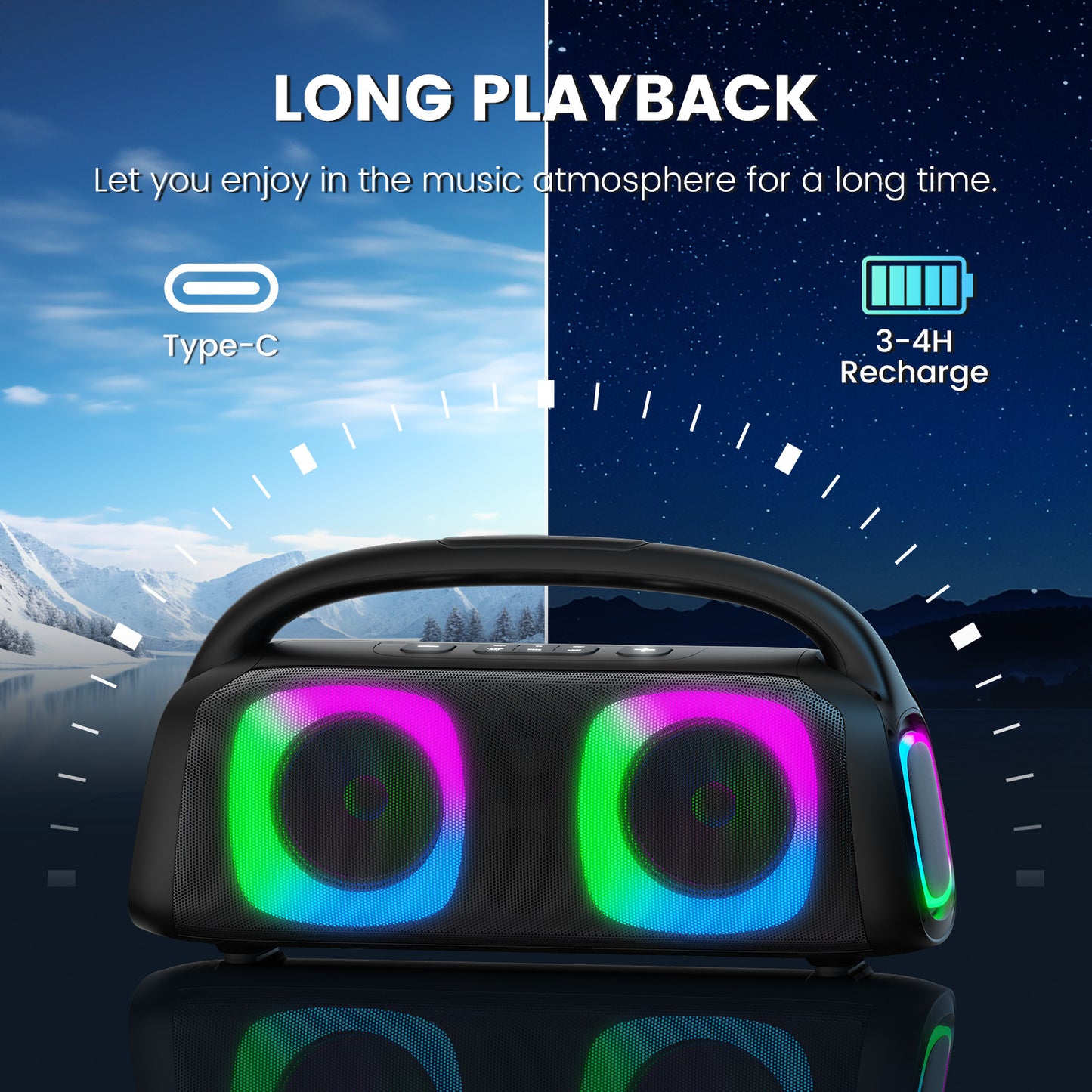 JYX D19 Bluetooth Speaker & 60W Powerful Sound Party Speaker With RGB Light & Portable Speaker With 2 Wireless Microphone