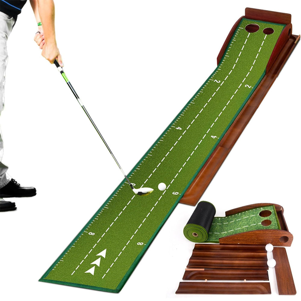 Golf Putting Mat Practice Training Aid With Auto Ball Return And 2 Hole Sizes