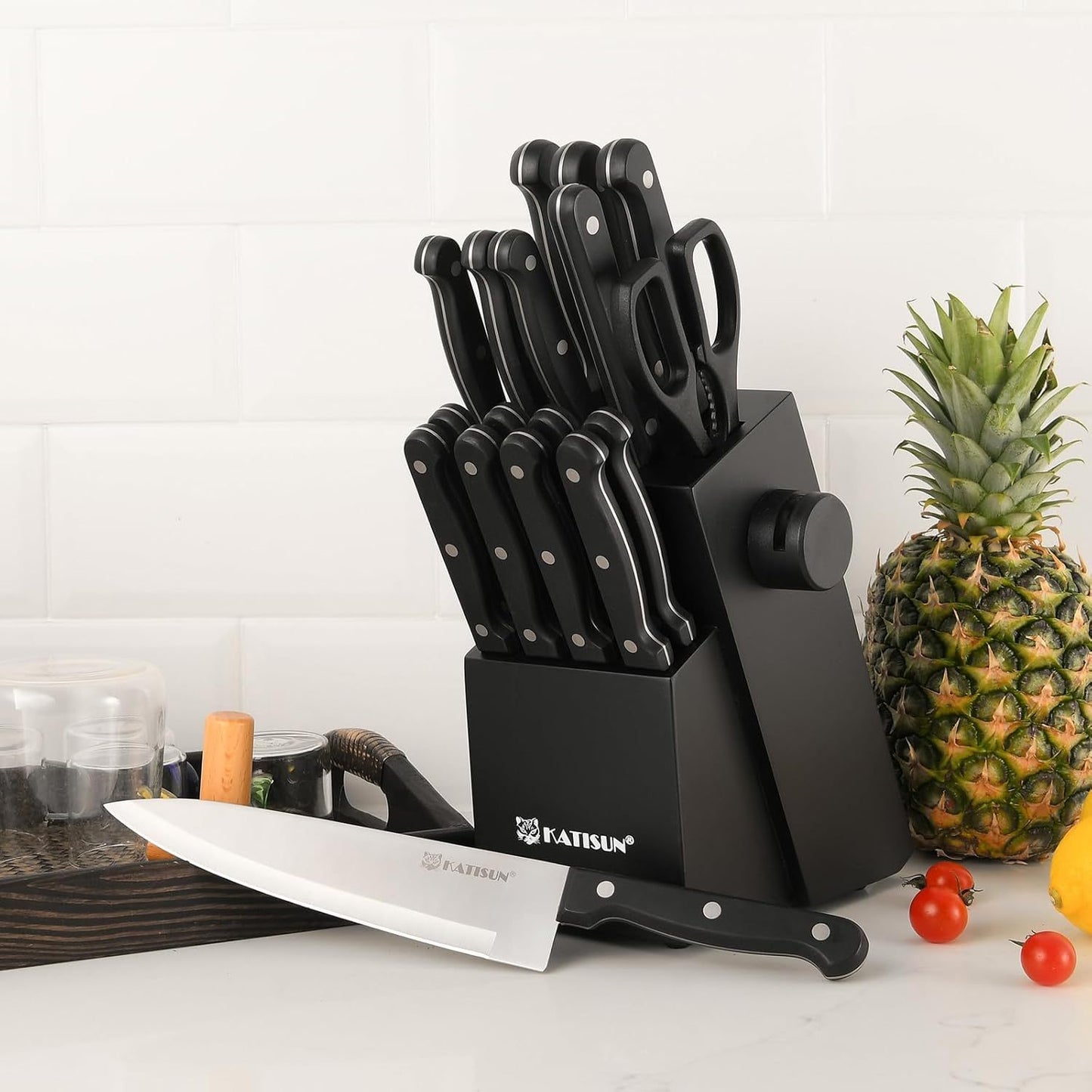 Durable German Steel Dishwasher Safe Kitchen Knife Set With Sharpener