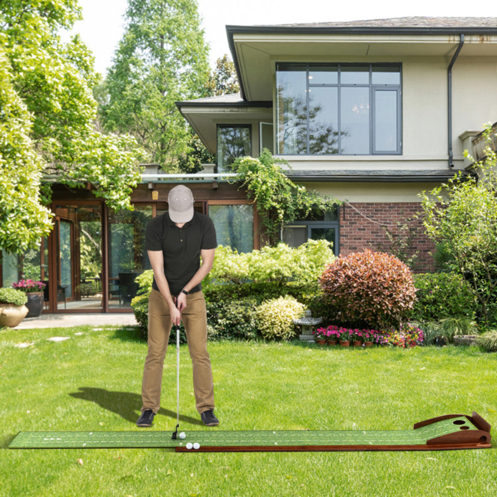 Golf Putting Mat Practice Training Aid With Auto Ball Return And 2 Hole Sizes