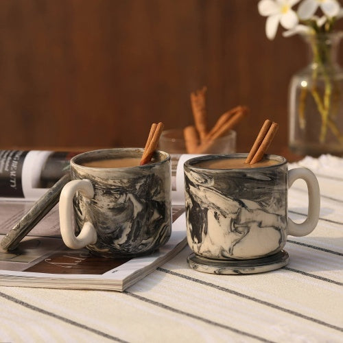5 OZ Ceramic Black Carbon Coffee Mug-Set Of 2