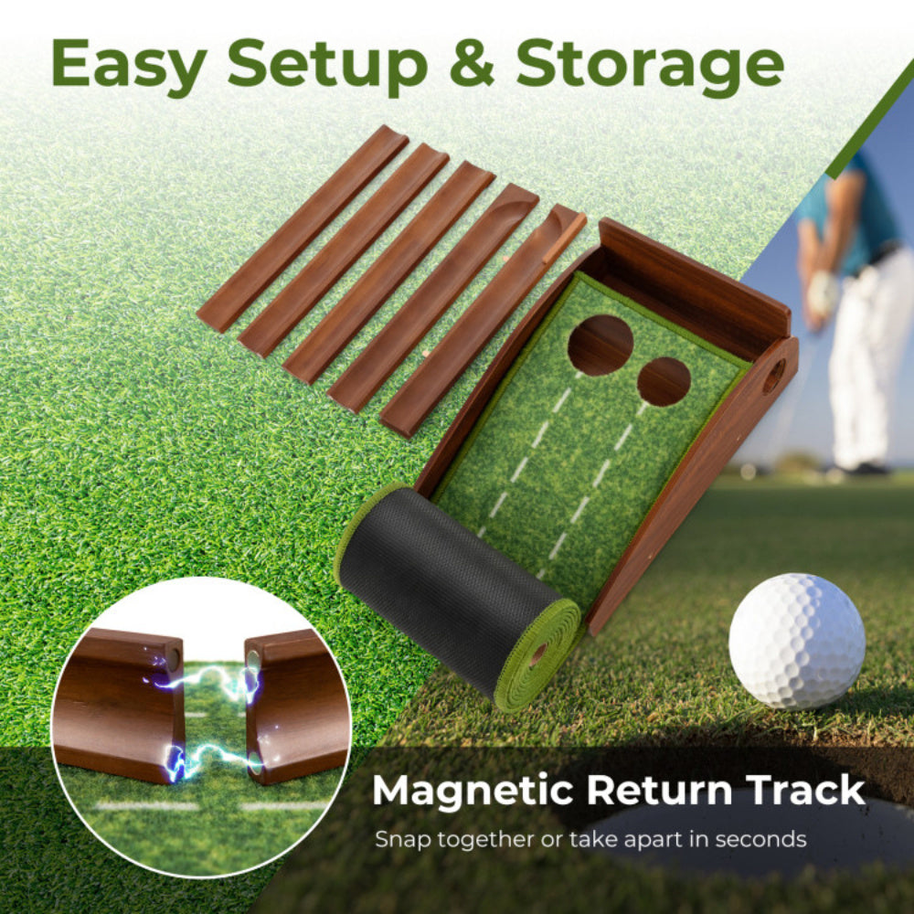 Golf Putting Mat Practice Training Aid With Auto Ball Return And 2 Hole Sizes