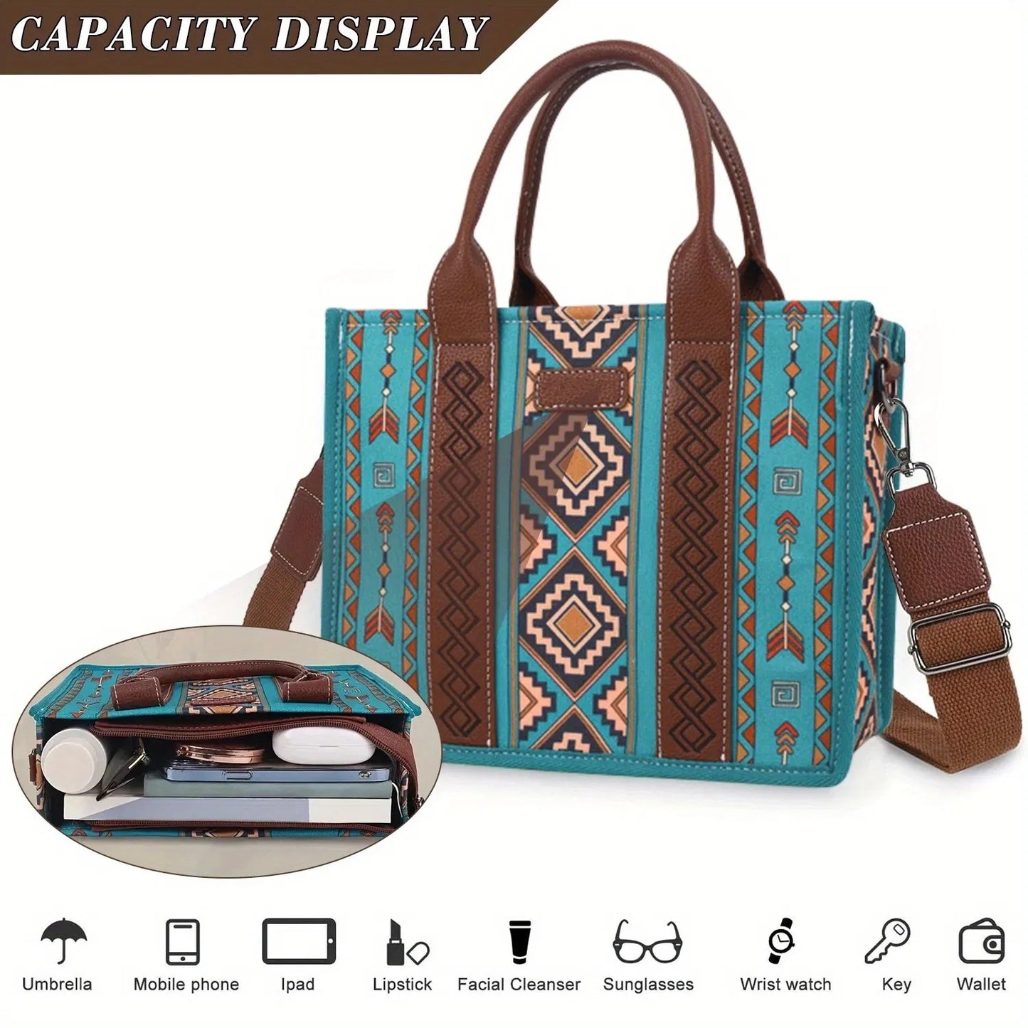 4Pcs Women's Purse Tote, Retro Work Satchel Lightweight, Boho Chic Tote Everyday Green