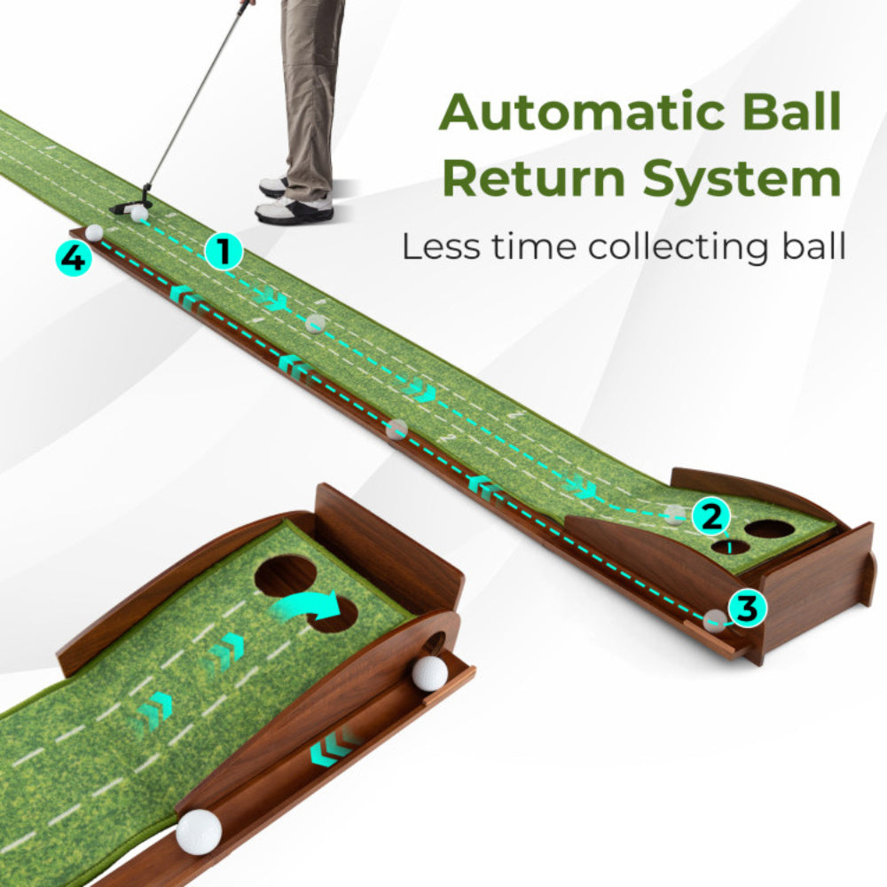 Golf Putting Mat Practice Training Aid With Auto Ball Return And 2 Hole Sizes