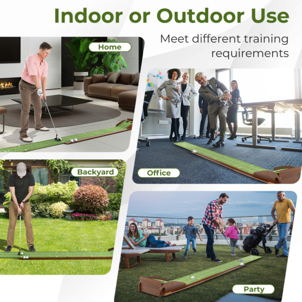 Golf Putting Mat Practice Training Aid With Auto Ball Return And 2 Hole Sizes