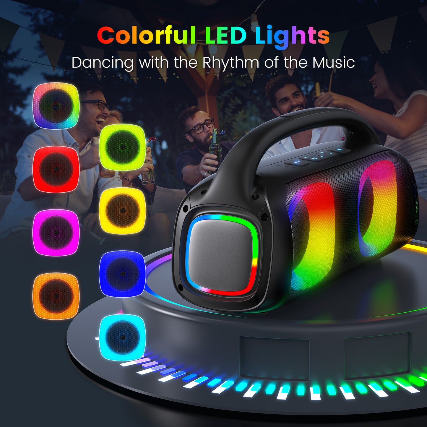 JYX D19 Bluetooth Speaker & 60W Powerful Sound Party Speaker With RGB Light & Portable Speaker With 2 Wireless Microphone