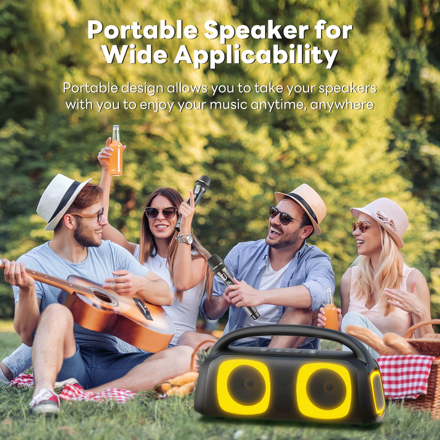 JYX D19 Bluetooth Speaker & 60W Powerful Sound Party Speaker With RGB Light & Portable Speaker With 2 Wireless Microphone